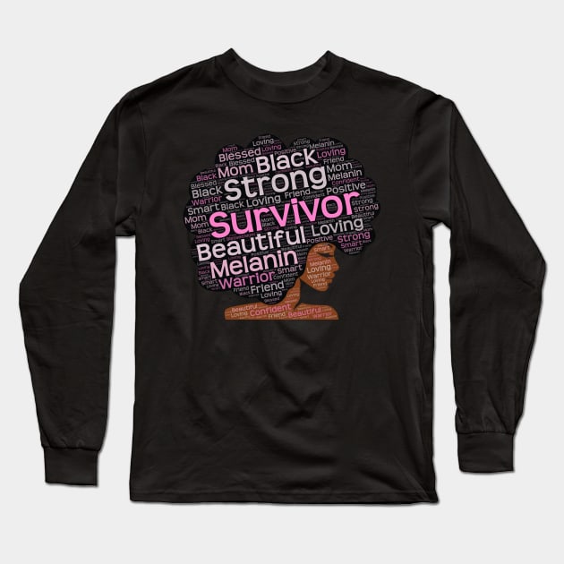 African American Breast Cancer Survivor Afro Long Sleeve T-Shirt by blackartmattersshop